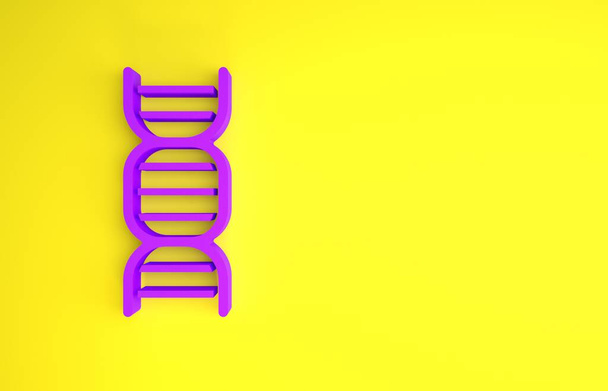 Μοβ σύμβολο DNA απομονωμένο σε κίτρινο φόντο. Μινιμαλιστική έννοια. 3d απεικόνιση 3D καθιστούν - Φωτογραφία, εικόνα