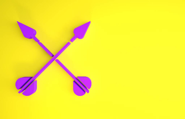 Purple Crossed flechas icono aislado sobre fondo amarillo. Concepto minimalista. 3D ilustración 3D render
 - Foto, imagen