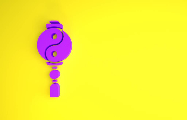 Yin Yang roxo símbolo de harmonia e ícone de equilíbrio isolado no fundo amarelo. Conceito de minimalismo. 3D ilustração 3D render - Foto, Imagem