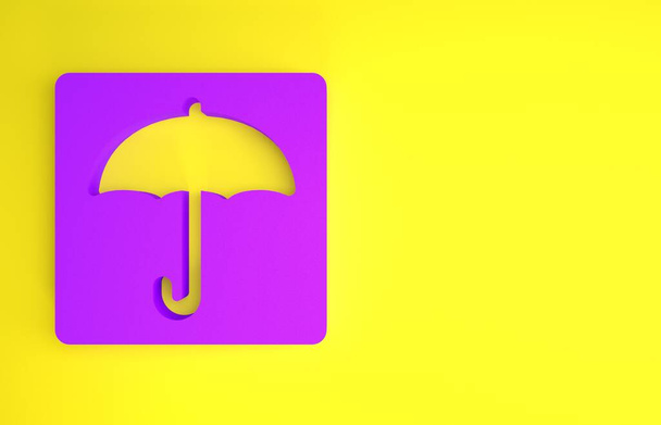 Фіолетовий парасолька ізольований на жовтому тлі. Ватернепроникна ікона. Захист, безпека, безпека. Символ стійкості води. Концепція мінімалізму. 3d Illustrated 3d render - Фото, зображення
