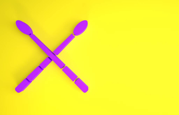 Purple Drum sticks icon isolated on yellow background. Musical instrument. Minimalism concept. 3d illustration 3D render - Photo, Image
