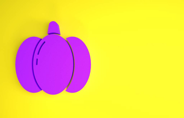 Фиолетовый значок тыквы изолирован на желтом фоне. Счастливого Хэллоуина. Концепция минимализма. 3D-рендеринг - Фото, изображение