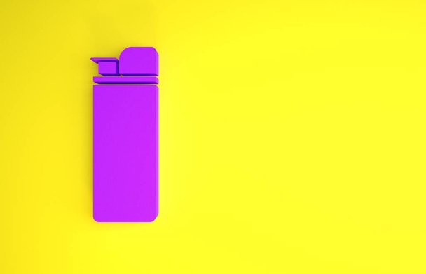 Μοβ αναπτήρα εικονίδιο απομονώνονται σε κίτρινο φόντο. Μινιμαλιστική έννοια. 3d απεικόνιση 3D καθιστούν - Φωτογραφία, εικόνα
