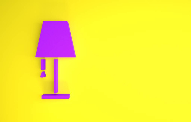 Sarı arkaplanda mor masa lambası simgesi izole edildi. Minimalizm kavramı. 3d illüstrasyon 3B canlandırma - Fotoğraf, Görsel