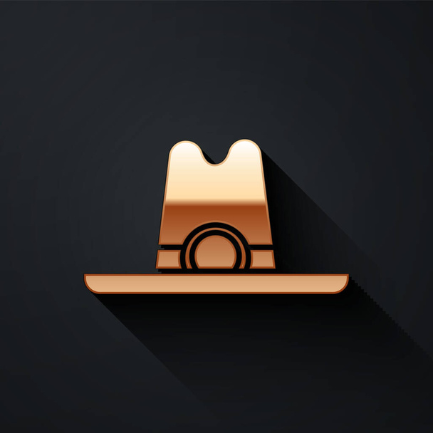 Gold Western Cowboyhut Ikone isoliert auf schwarzem Hintergrund. Langer Schatten. Vektorillustration - Vektor, Bild