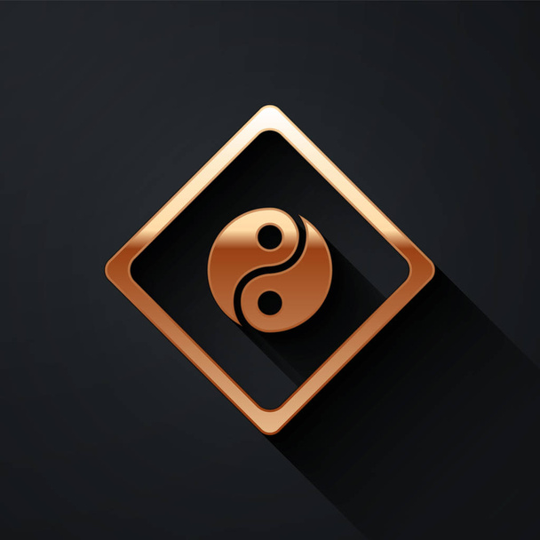 Or Yin Yang symbole de l'harmonie et l'icône de l'équilibre isolé sur fond noir. Style ombre longue. Illustration vectorielle
 - Vecteur, image