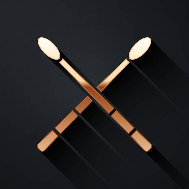 Gold Drum bâtons icône isolée sur fond noir. Instrument de musique. Style ombre longue. Illustration vectorielle
 - Vecteur, image
