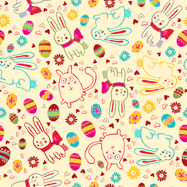 achtergrond met Pasen konijnen en eieren - Vector, afbeelding