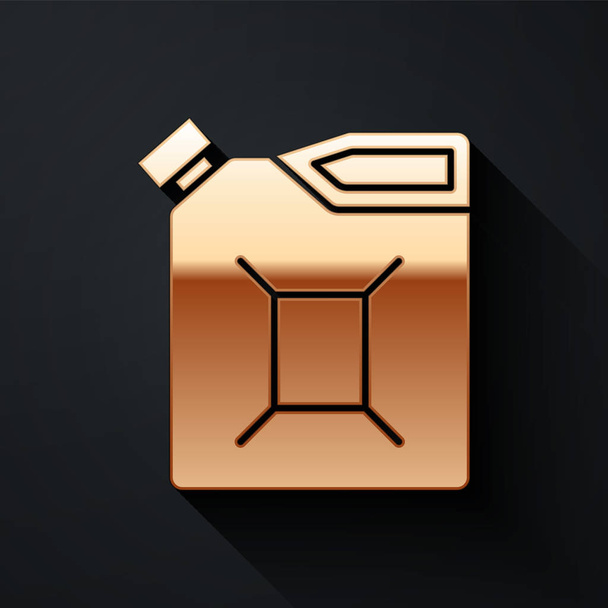 Gold Canister for gasoline icon isolated on black background. Diesel gas icon. Long shadow style. Vector Illustration - Vector, Image