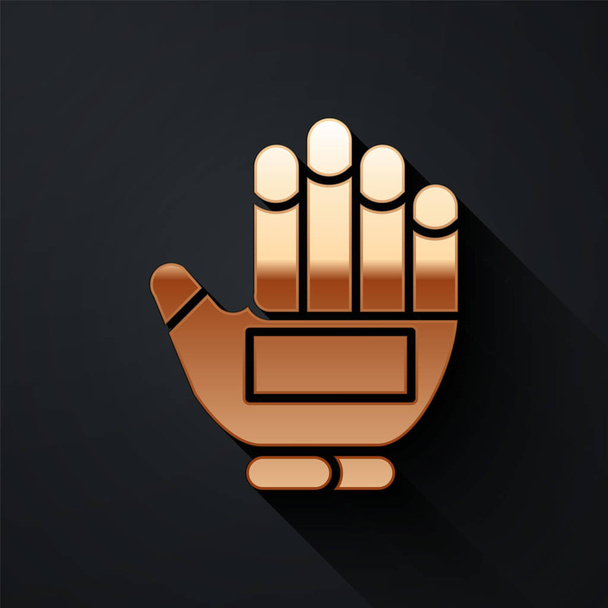 Gold Hockey Handschuh Symbol isoliert auf schwarzem Hintergrund. Sport treiben und Schutzhandschuhe an den Händen tragen. Langer Schatten. Vektorillustration - Vektor, Bild
