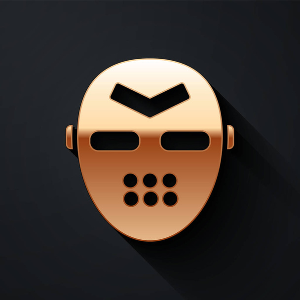 Złota ikona maski hokejowej na czarnym tle. Długi styl cienia. Ilustracja wektora - Wektor, obraz