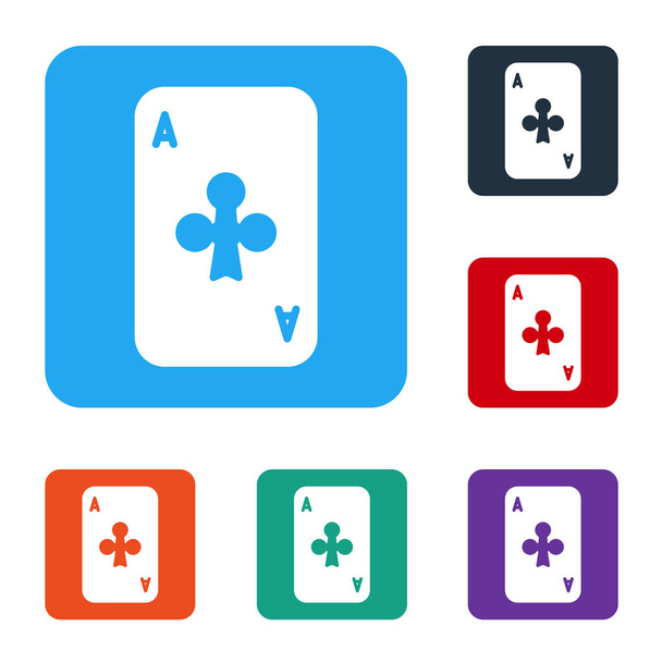 Weiße Spielkarte mit Kreuz-Symbol auf weißem Hintergrund. Casino-Glücksspiel. Setzen Sie Symbole in farbigen quadratischen Tasten. Vektorillustration - Vektor, Bild
