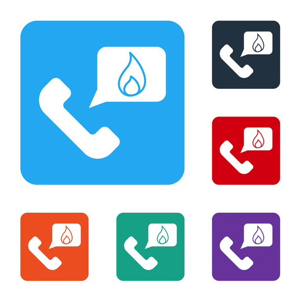 White Telephone with emergency call 911 icon isolated on white background. Police, ambulance, fire department, call, phone. Set icons in color square buttons. Vector Illustration - Vector, Image