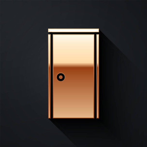 Χρυσό Κλειστό εικονίδιο πόρτας απομονωμένο σε μαύρο φόντο. Μακρύ στυλ σκιάς. Εικονογράφηση διανύσματος - Διάνυσμα, εικόνα