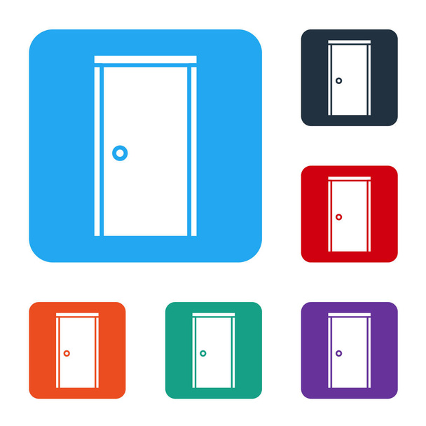 Ícone de porta branca fechada isolado no fundo branco. Definir ícones em botões quadrados de cor. Ilustração vetorial
 - Vetor, Imagem