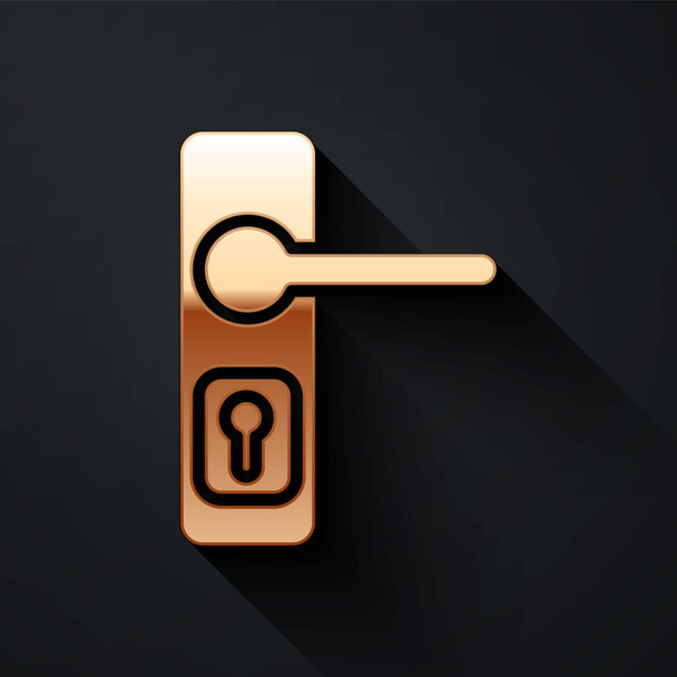 Gold Door handle icon isolated on black background. Door lock sign. Long shadow style. Vector Illustration - Vector, Image