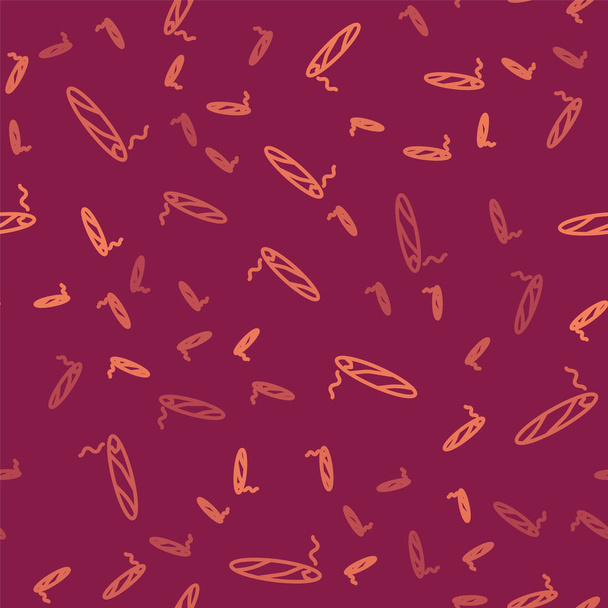 Bruine lijn Sigaar met rook pictogram geïsoleerd naadloos patroon op rode achtergrond. Vector Illustratie - Vector, afbeelding
