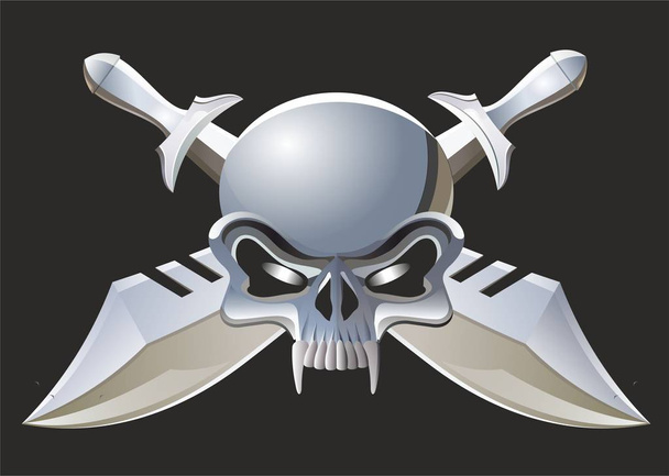 Vectorafbeelding van roestvrijstalen schedel en zwaarden. Vrolijke Roger. Piraat emblem.Scull en twee zwaarden met gekruiste messen. - Vector, afbeelding