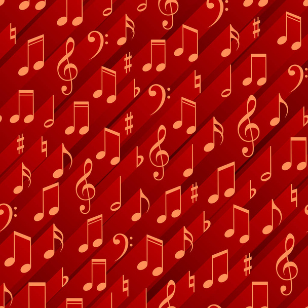 Seamless abstract background with musical signs (notes of different durations, bass and treble clef) with light streaks behind. - Vector, Image