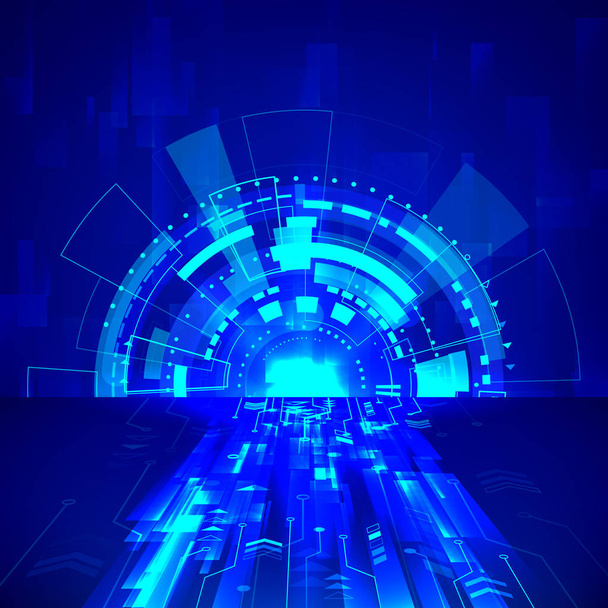 Abstract sci-fi technology background. Futuristic cyber system in blue colors. Vector illustration - Διάνυσμα, εικόνα