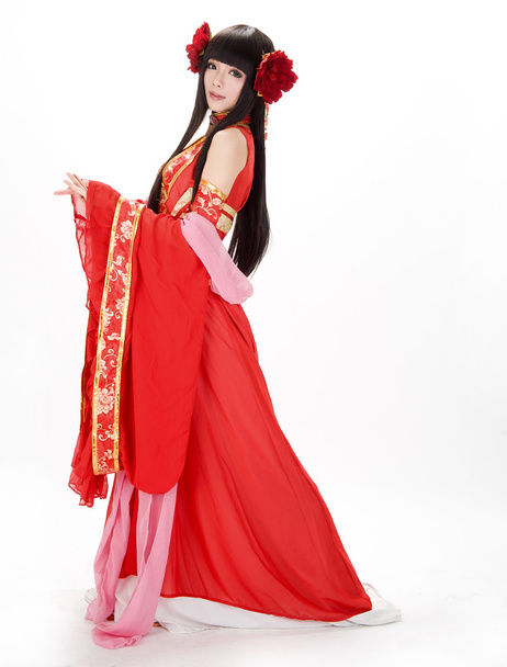 Asia Chinese girl in red traditional dress dancer - Foto, Bild