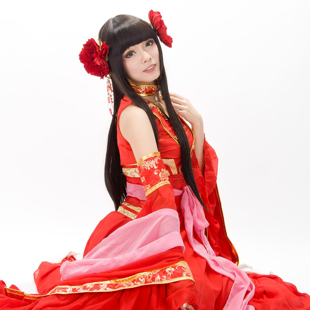 Asia Chinese girl in red traditional dress dancer - Foto, Bild