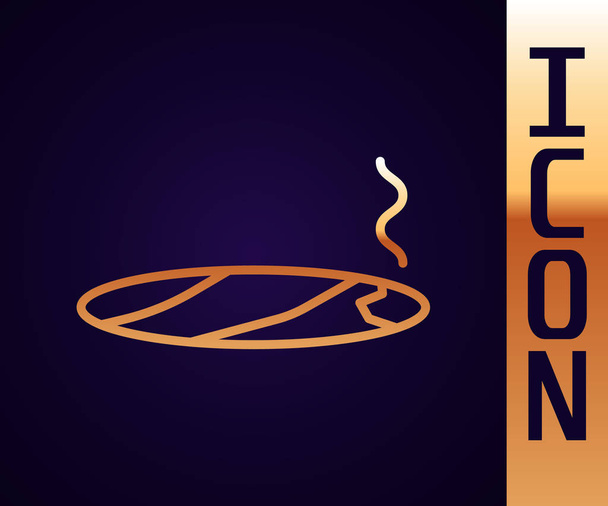 Línea Oro Cigarrillo con icono de humo aislado sobre fondo negro. Ilustración vectorial
 - Vector, imagen
