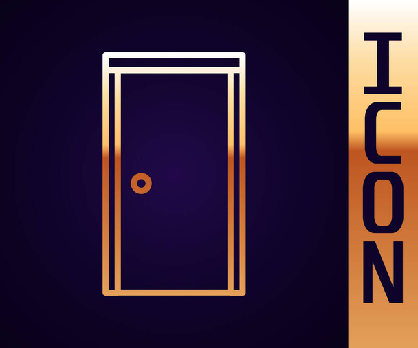 Złota linia Zamknięta ikona drzwi izolowana na czarnym tle. Ilustracja wektora - Wektor, obraz