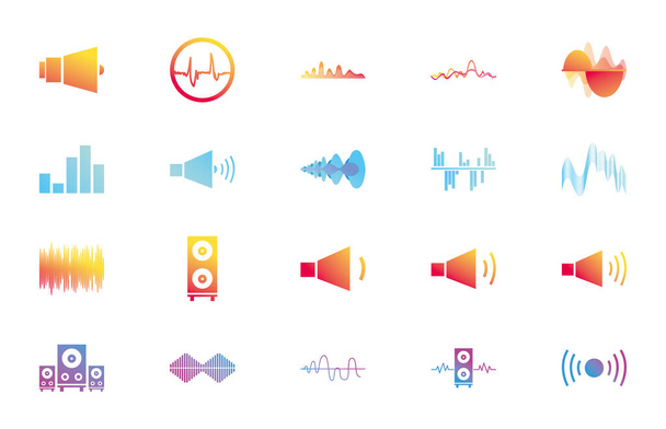 Olas aisladas y diseño de vectores de iconos de estilo gradiente de música
 - Vector, Imagen