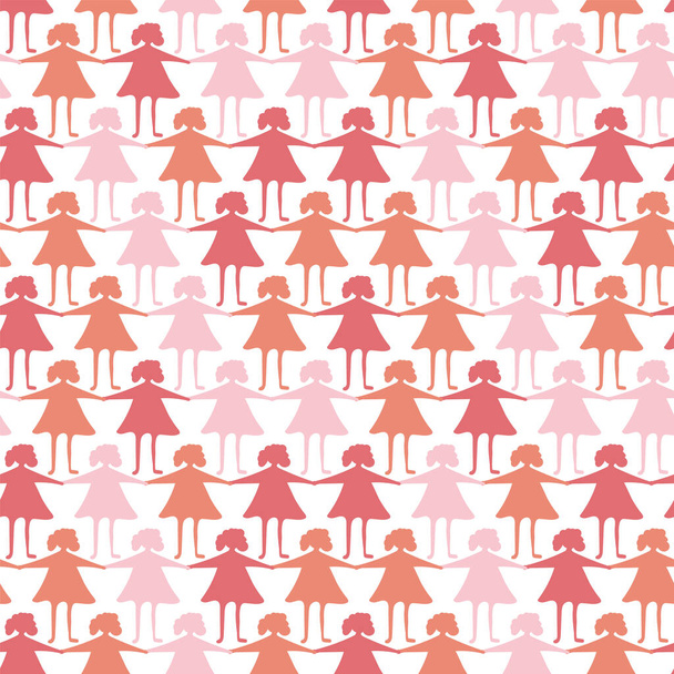 chain of paper dolls holding hands seamless vector patternin pink orange and white - Vector, afbeelding