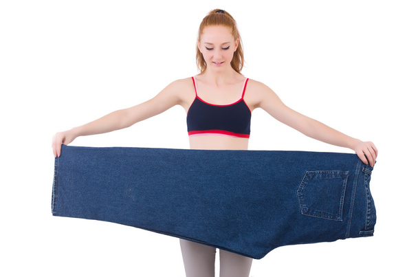Жінка з великими джинсами в концепції дієти
 - Фото, зображення