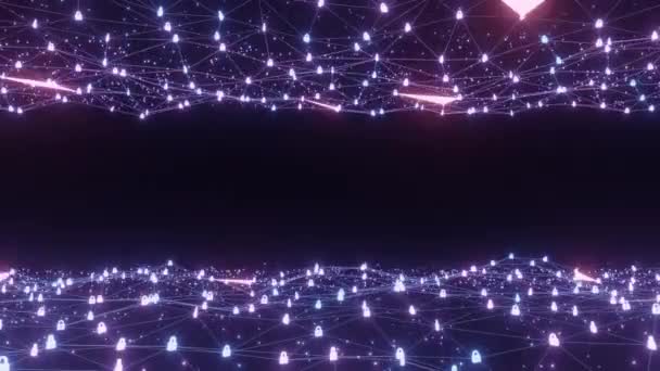 Abstrakte Linie Beleuchtung Rahmenstruktur Muster Drahtgitterpolygon futuristische Partikel Lock Symbol 3D-Rendering, Firewall digitale Technologie auf schwarzem Hintergrund nahtlose Looping-Animation 4K, Kopierraum - Filmmaterial, Video