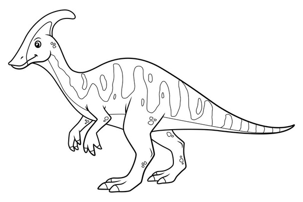 Парасуролопус Мультфільм Динозаври Ілюстрація BW
 - Вектор, зображення