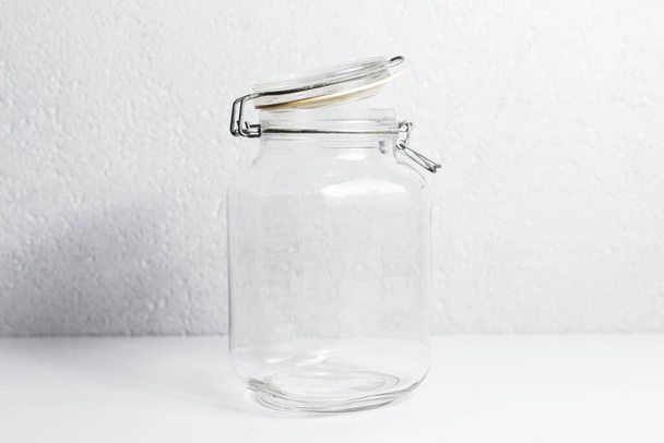 Thermo glass jar on white background. - Foto, Imagen