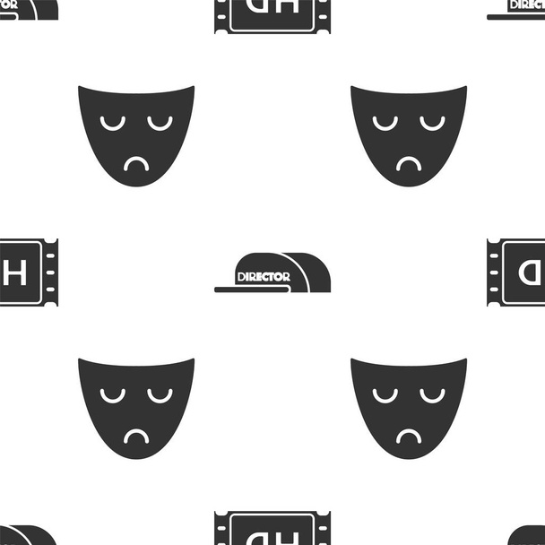 Set 4k movie, tape, frame , Cap with inscription director and Drama theatrical mask on seamless pattern. Vector - Vector, Image