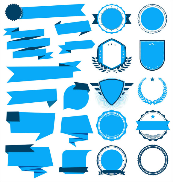 A collection of various blue ribbons badges and labels illustration - Wektor, obraz