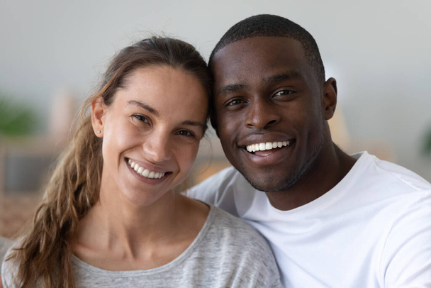 Head shot portrait happy smiling African American man and woman - Photo, Image