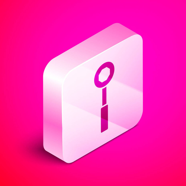 Isometric Schraubenschlüssel Symbol isoliert auf rosa Hintergrund. Silberner quadratischer Knopf. Vektorillustration - Vektor, Bild