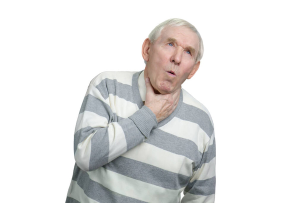Old man with cold disease is coughing. - Foto, afbeelding