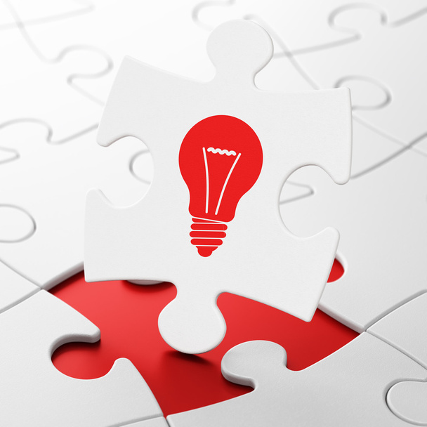 Business concept: Light Bulb on puzzle background - Фото, изображение