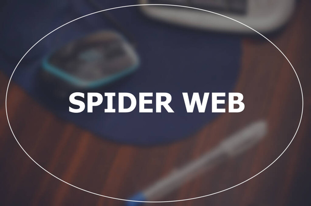 Spider webwoord met zakelijke wazige achtergrond - Foto, afbeelding