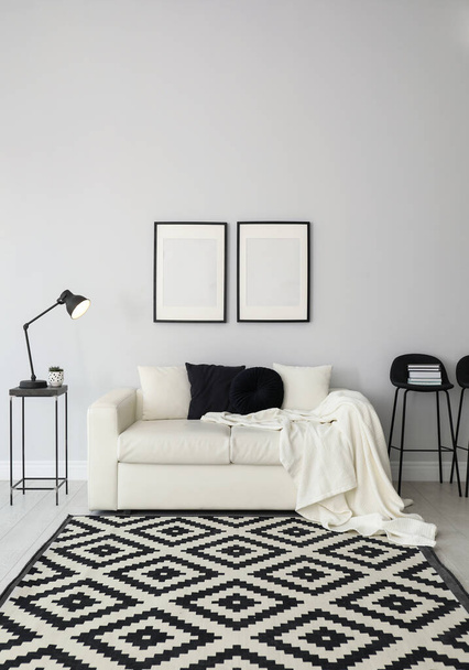 Elegant white sofa in modern living room interior - Foto, Imagem