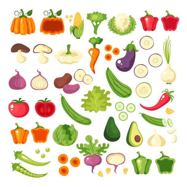 Vegetables icon collection isolated set. Vector flat graphic design illustration - Διάνυσμα, εικόνα