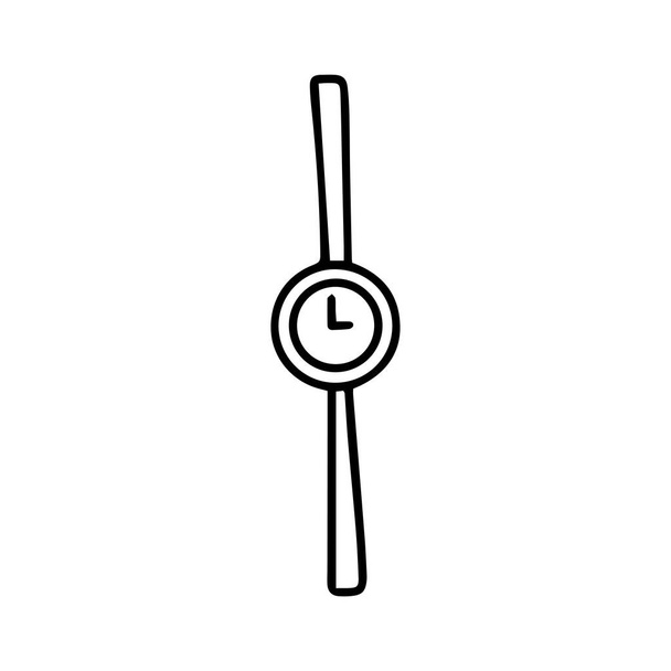 Reloj de pulsera de estilo garabato aislado sobre fondo blanco.Ilustración de contorno icon.Vector.Usable como icono o simbólico.Elemento decorativo.Dibujo negro dibujado a mano.Decoración de mano.Concepto de planificación del día
. - Vector, imagen