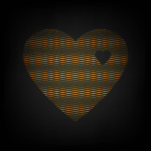 Heart sign. Icon as grid of small orange light bulb in darkness. Illustration. - Vektor, kép