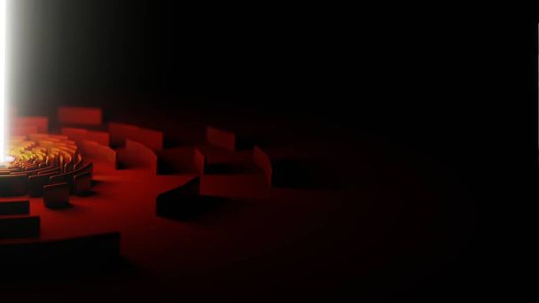 3D εικόνα καθιστούν αφηρημένο φως κόκκινο μαύρο κύκλο λαβύρινθο  - Φωτογραφία, εικόνα