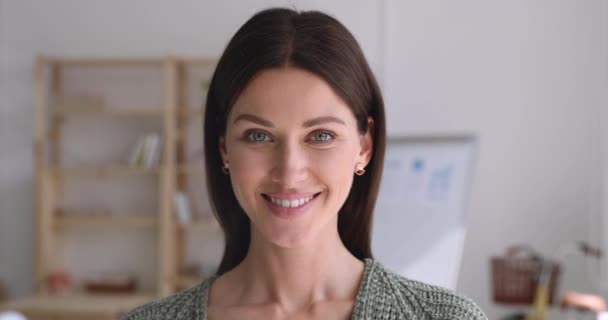 Head shot close up happy young attractive confident businesswoman. - Materiał filmowy, wideo