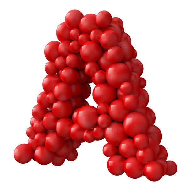 letter A with red colored shiny balls, side view. realistic vector illustration. suitable for typewriting, alphabet or letter usage. - Vector, Image