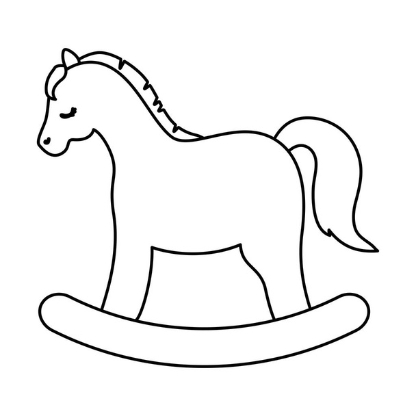 houten paard speelgoed lijn stijl pictogram - Vector, afbeelding