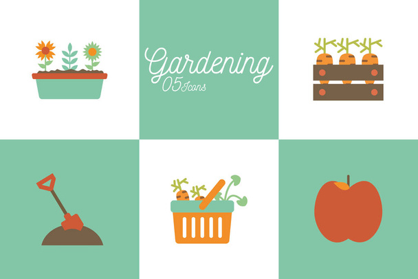 5 gardening flat style icon set vector design - Vektör, Görsel